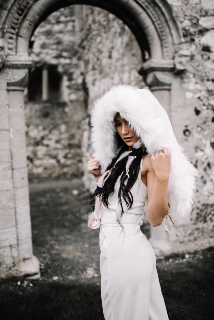 Fitted Jumpsuit with Oversized Faux Fur Hood Fitted Jumpsuit with Oversized Faux Fur Hood — Alt Style Inspiration