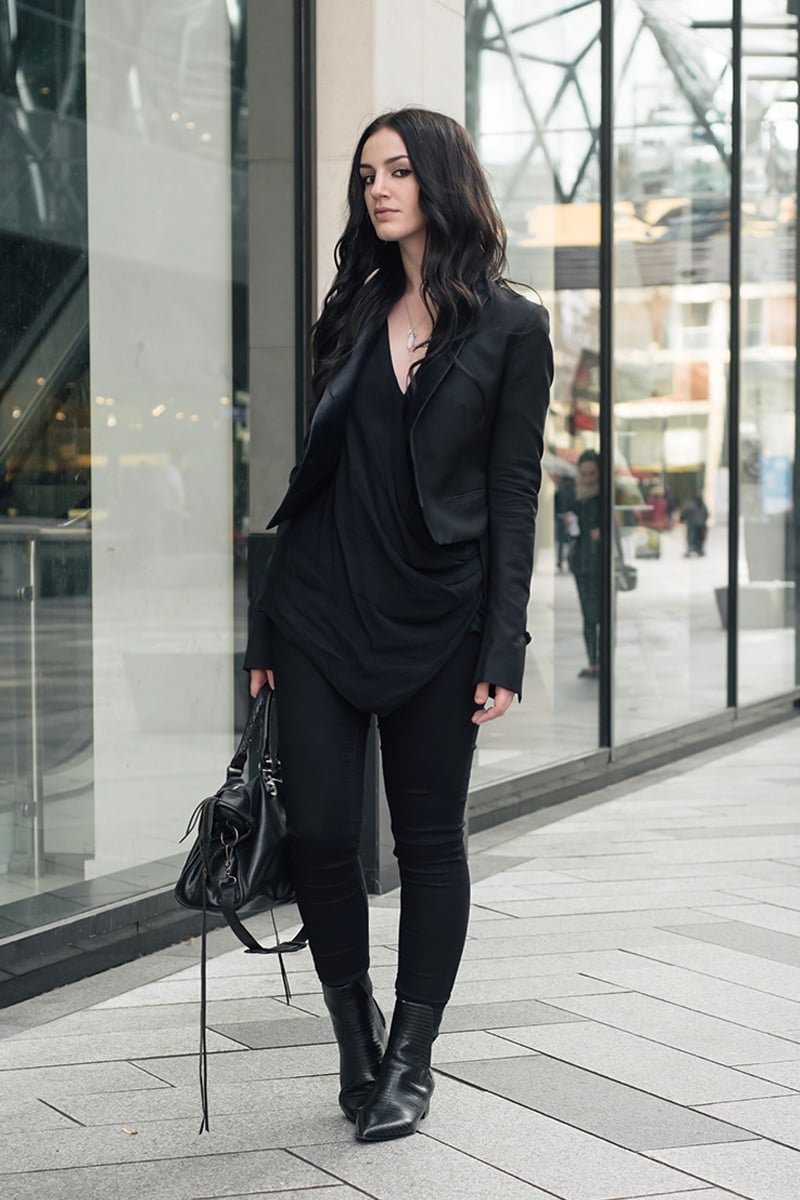 Draped Top Under Fitted Blazer Draped Top Under Fitted Blazer — Alt Style Inspiration