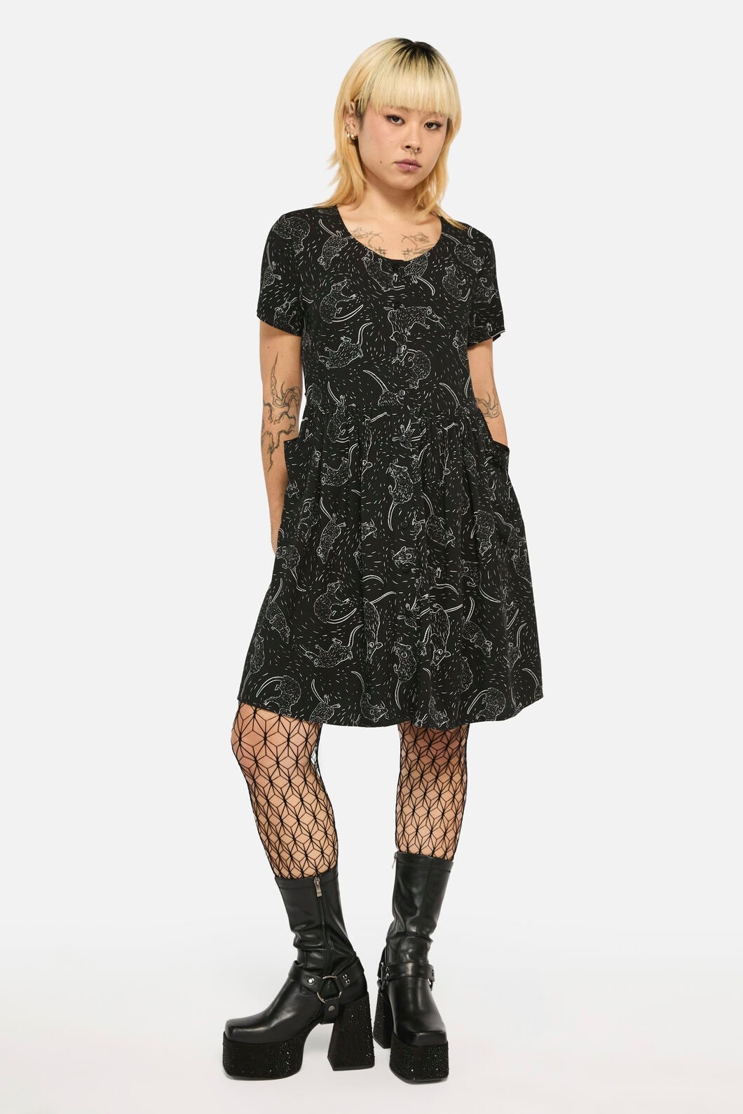 Gothic Print Dress with Platform Lace-Up Boots Gothic Print Dress with Platform Lace-Up Boots — Alt Style Inspiration