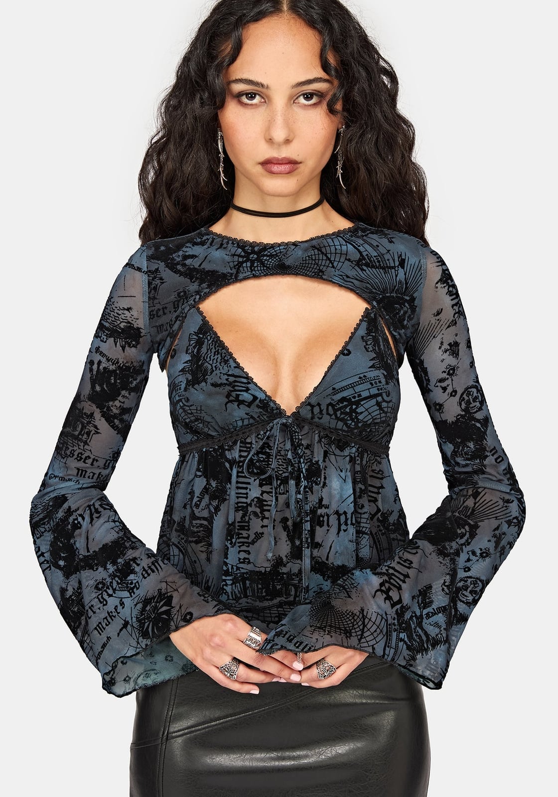 Sheer Printed Long Sleeve Top and Lace Bralette Sheer Printed Long Sleeve Top and Lace Bralette — Alt Style Inspiration