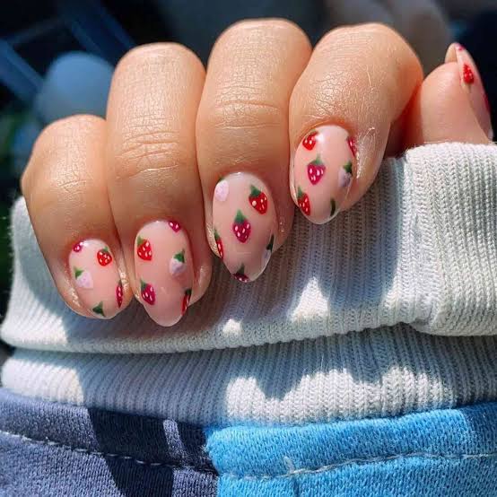 Short Almond Pink Strawberry Design Short Almond Pink Strawberry Design — Best Cute Almond Nails