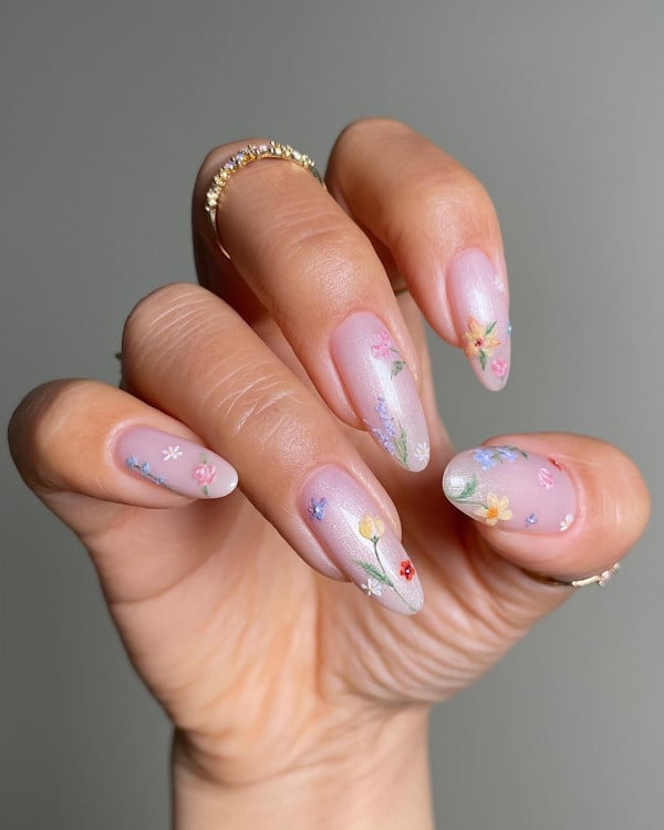 Medium Almond Pastel Floral Shimmer Nails Medium Almond Pastel Floral Shimmer Nails — Best Cute Almond Nails