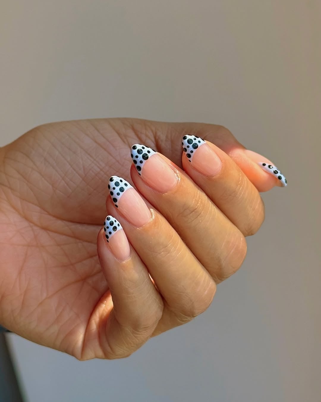 Medium Almond French With Black Dots Medium Almond French With Black Dots — Best Cute Almond Nails