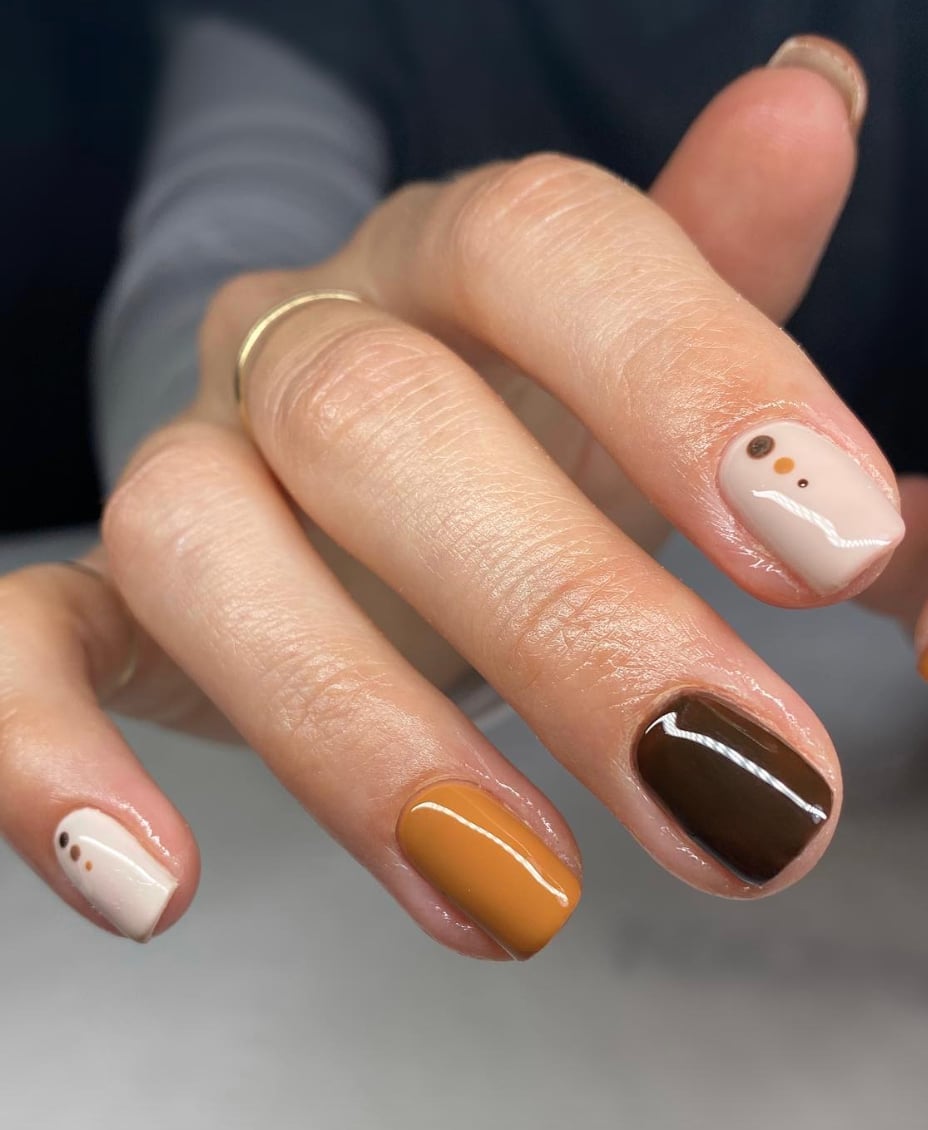 Cream Caramel Brown Color Block Short Square Nails Cream Caramel Brown Color Block Short Square Nails — Best Simple Short Nails