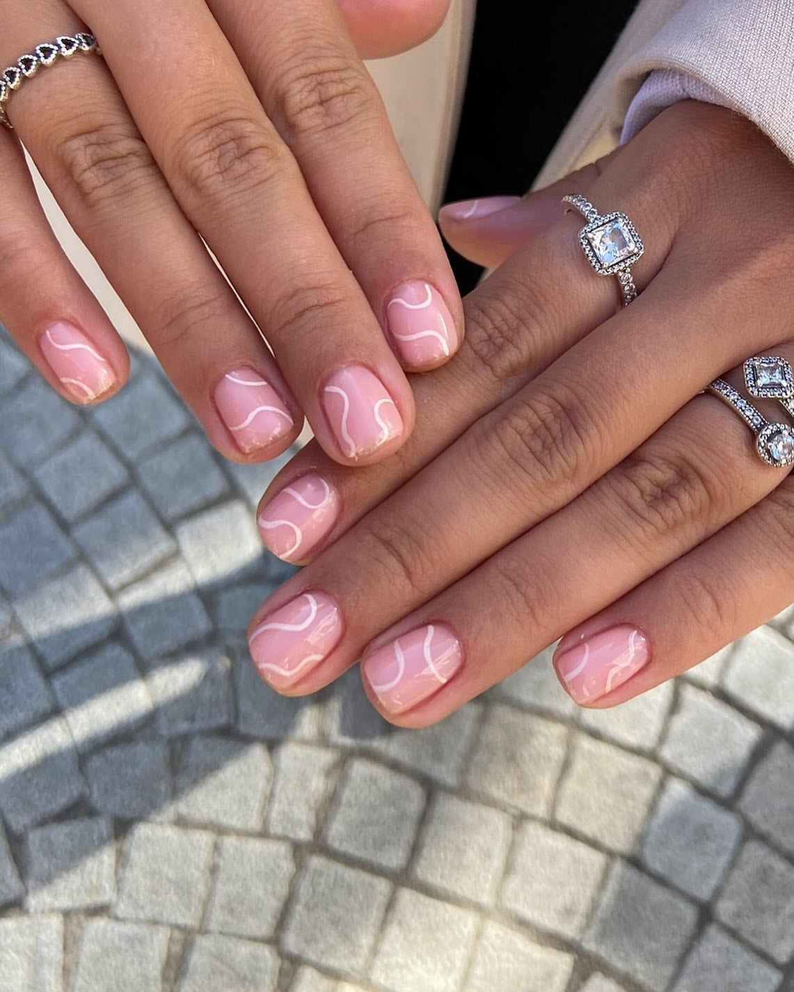 Soft Pink Wavy White Lines Short Square Nails Soft Pink Wavy White Lines Short Square Nails — Best Simple Short Nails