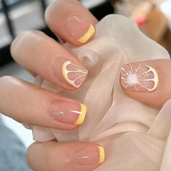 Nude Citrus Slice French Tip Short Square Nails Nude Citrus Slice French Tip Short Square Nails — Best Simple Short Nails