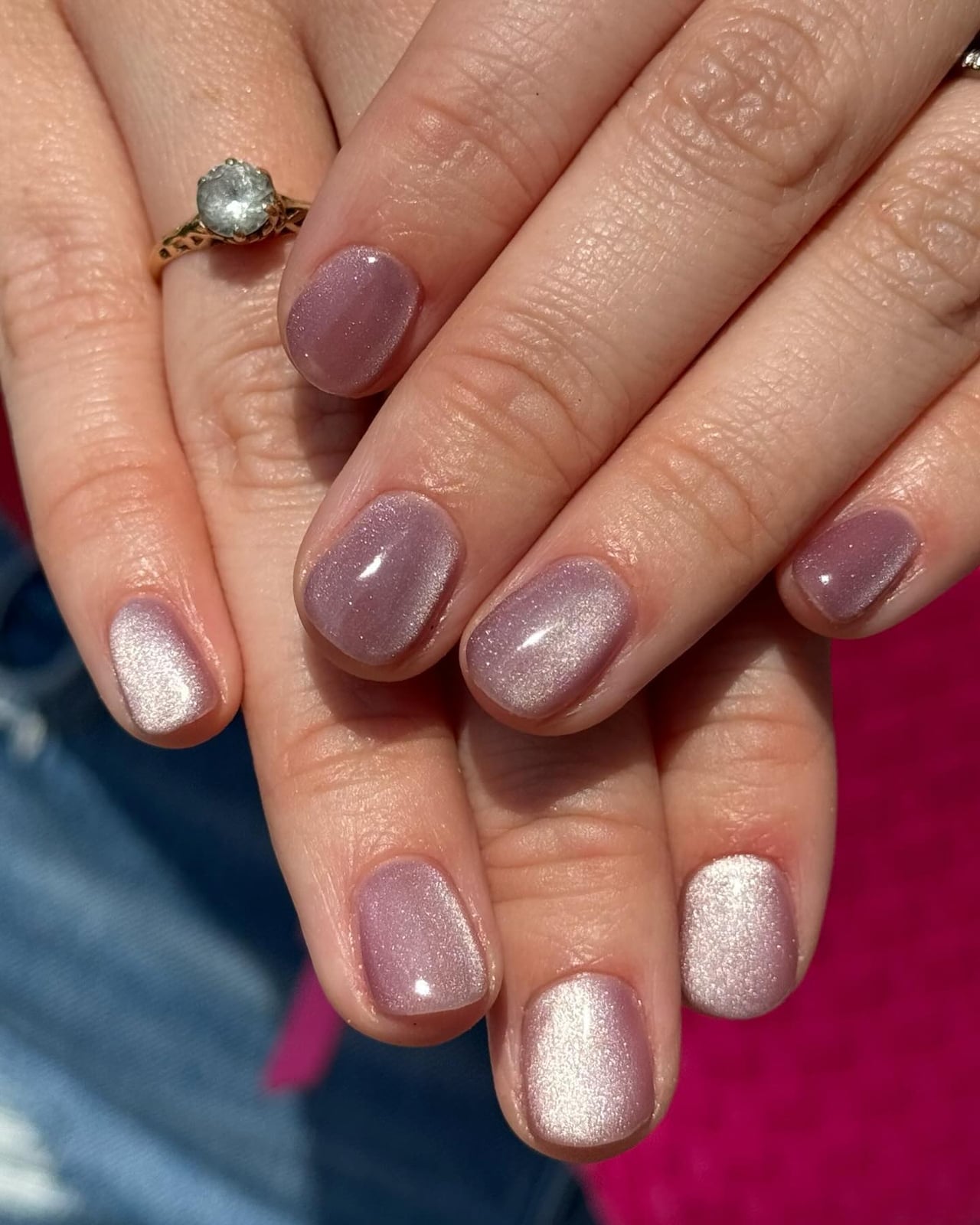 Dusty Rose Lilac Cat Eye Shimmer Short Square Nails Dusty Rose Lilac Cat Eye Shimmer Short Square Nails — Best Simple Short Nails