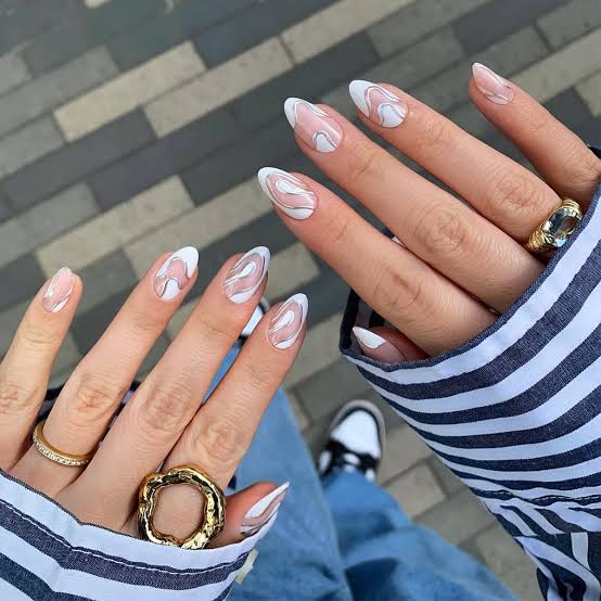 Abstract Swirl Medium Almond Nails Abstract Swirl Medium Almond Nails — Best Unique Nails