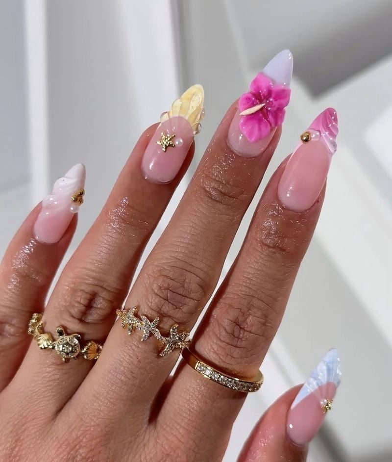 3D Pink Flower Pearl Embellished Long Stiletto Nails 3D Pink Flower Pearl Embellished Long Stiletto Nails — Best Unique Nails