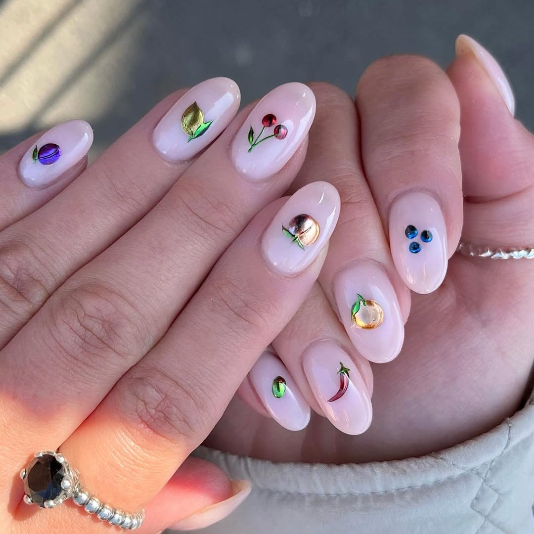 3D Fruit Charm Medium Oval Summer Nails 3D Fruit Charm Medium Oval Summer Nails — Best Unique Nails