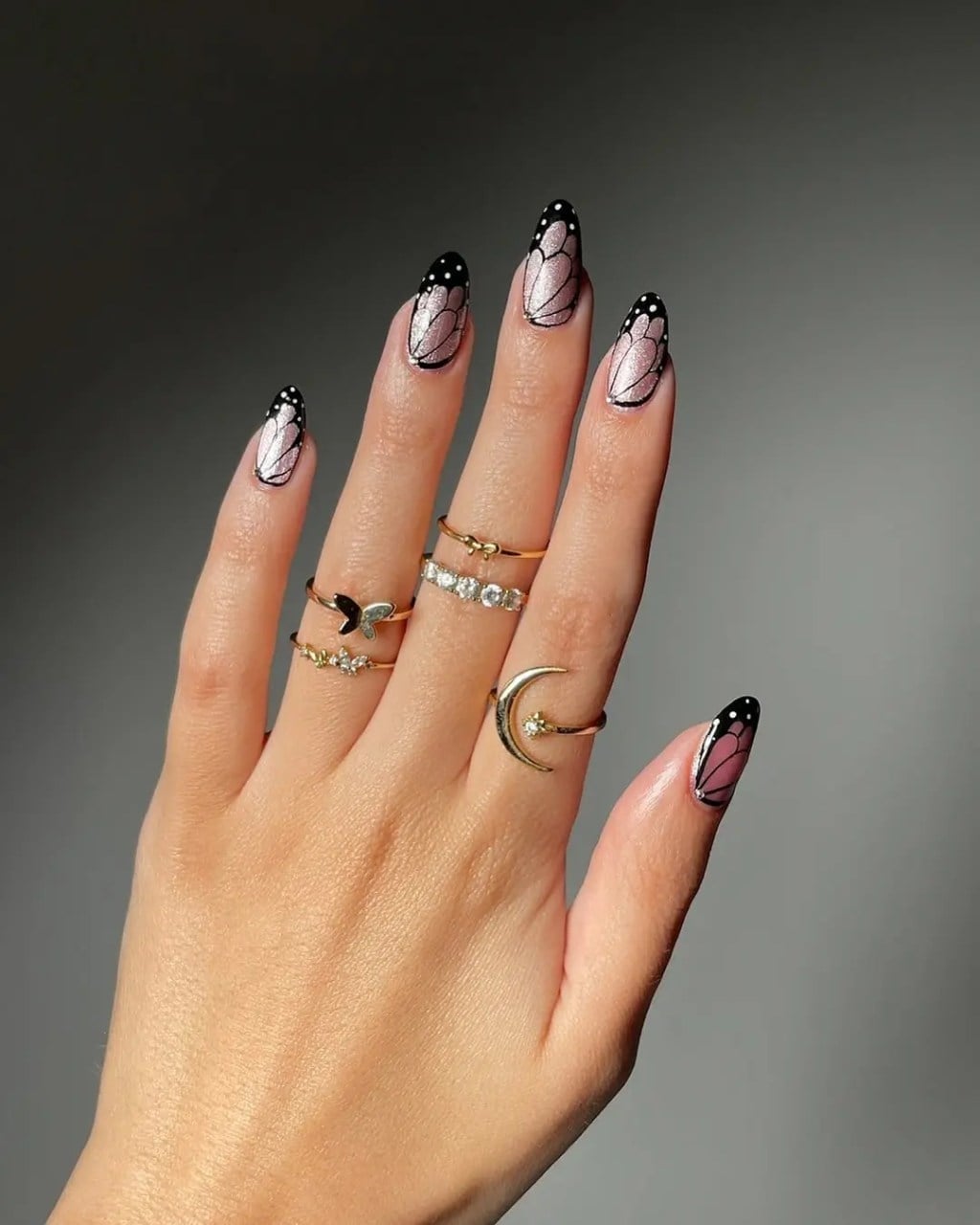 Sheer Pink Butterfly Wing Long Almond Nails Sheer Pink Butterfly Wing Long Almond Nails — Best Unique Nails