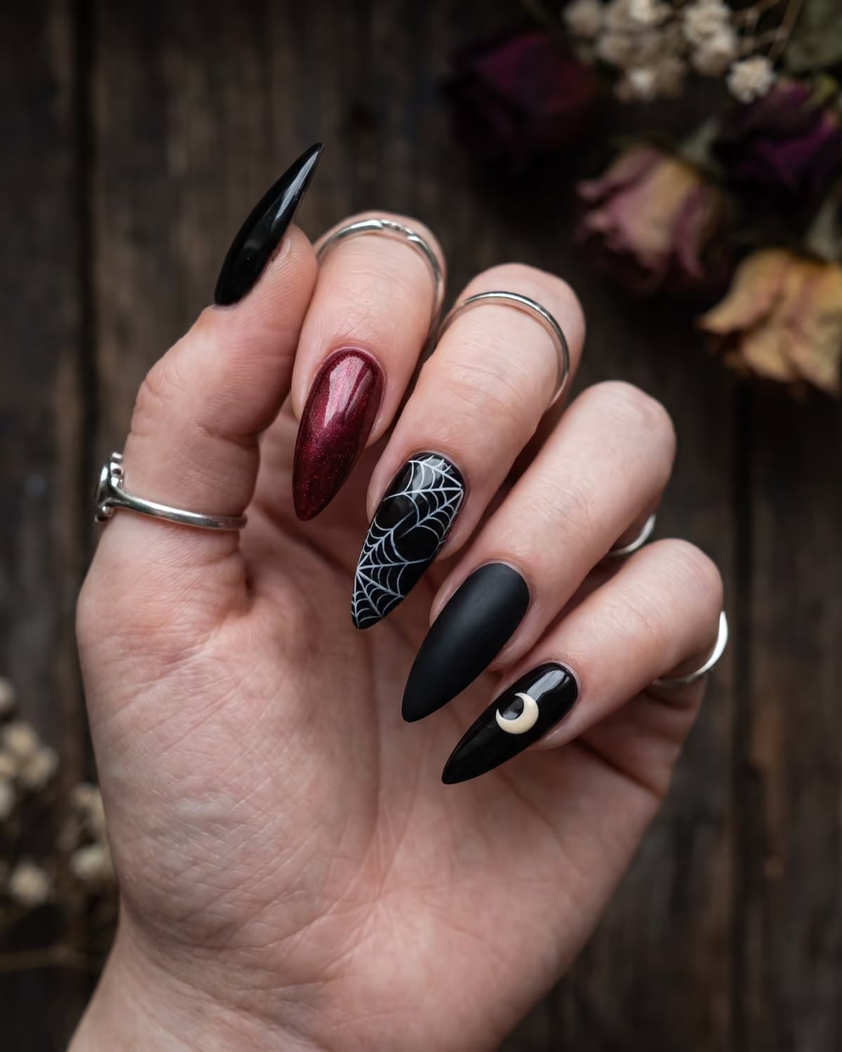 Long Coffin Nails With Matte Black And Spiderwebs Long Coffin Nails With Matte Black And Spiderwebs — Black Nails Art Ideas