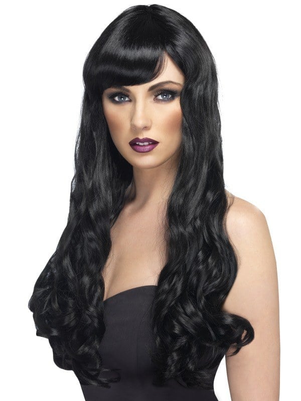 Long Wavy Hair With Full Bangs — Black Wig Ideas