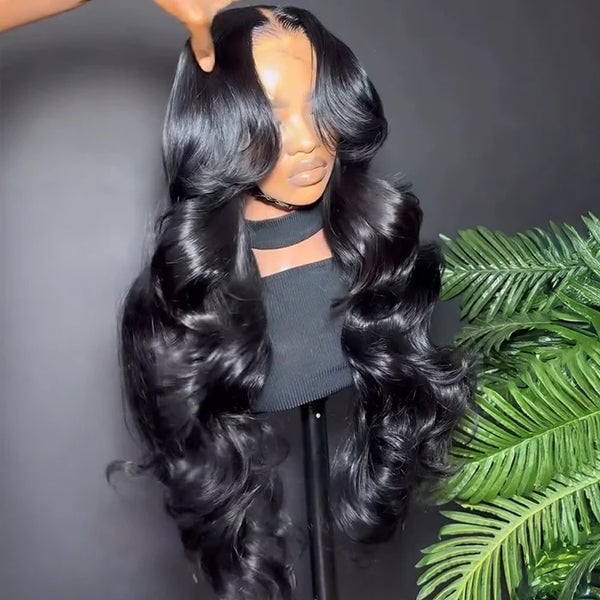 Mid-Back Waves With Curtain Bangs, Wavy — Black Wig Ideas