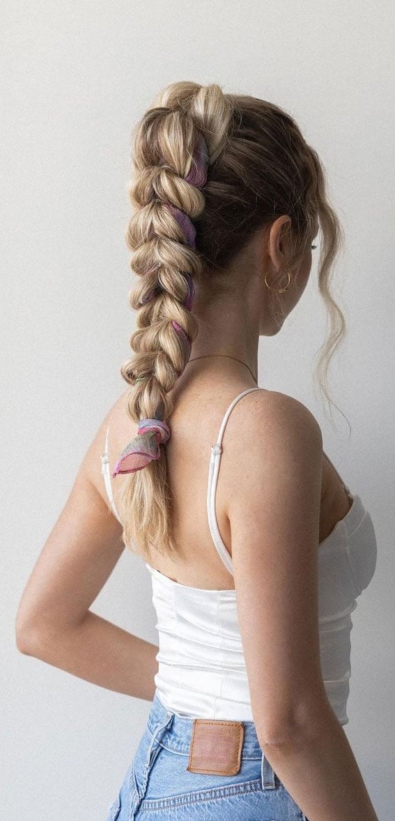 Fine Blonde Braid Ponytail with Scrunchies Fine Blonde Braid Ponytail with Scrunchies — Braids Easy Ideas