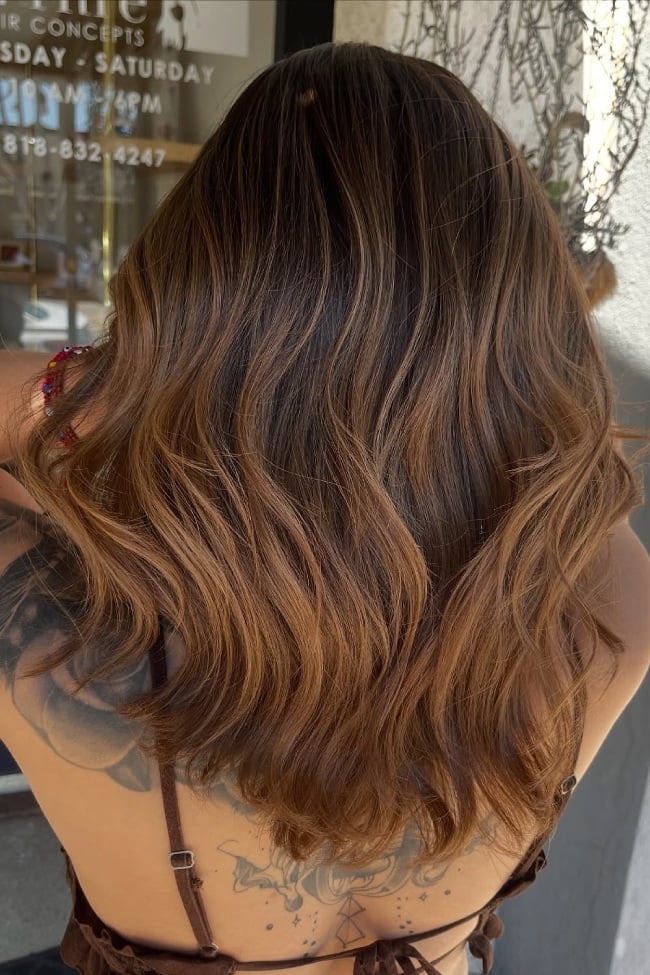 Dark Brown With Golden Caramel Balayage — Brunette Hair Inspiration