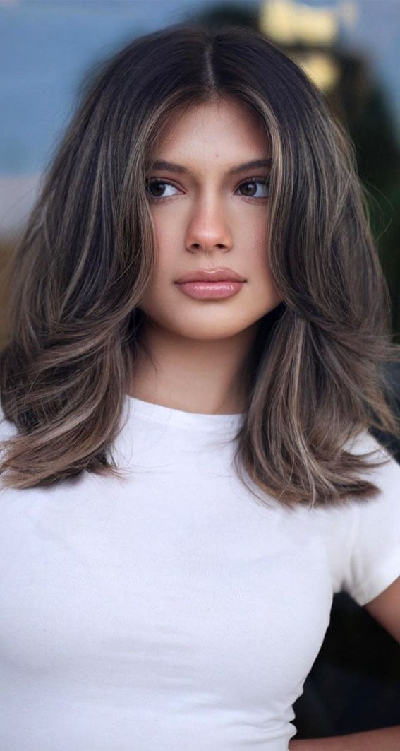 Brunette Lob With Curtain Bangs — Brunette Hair Inspiration