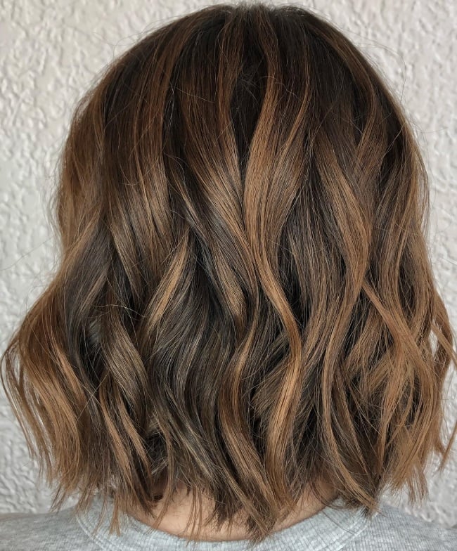 Wavy Bob With Caramel Balayage — Brunette Hair Inspiration
