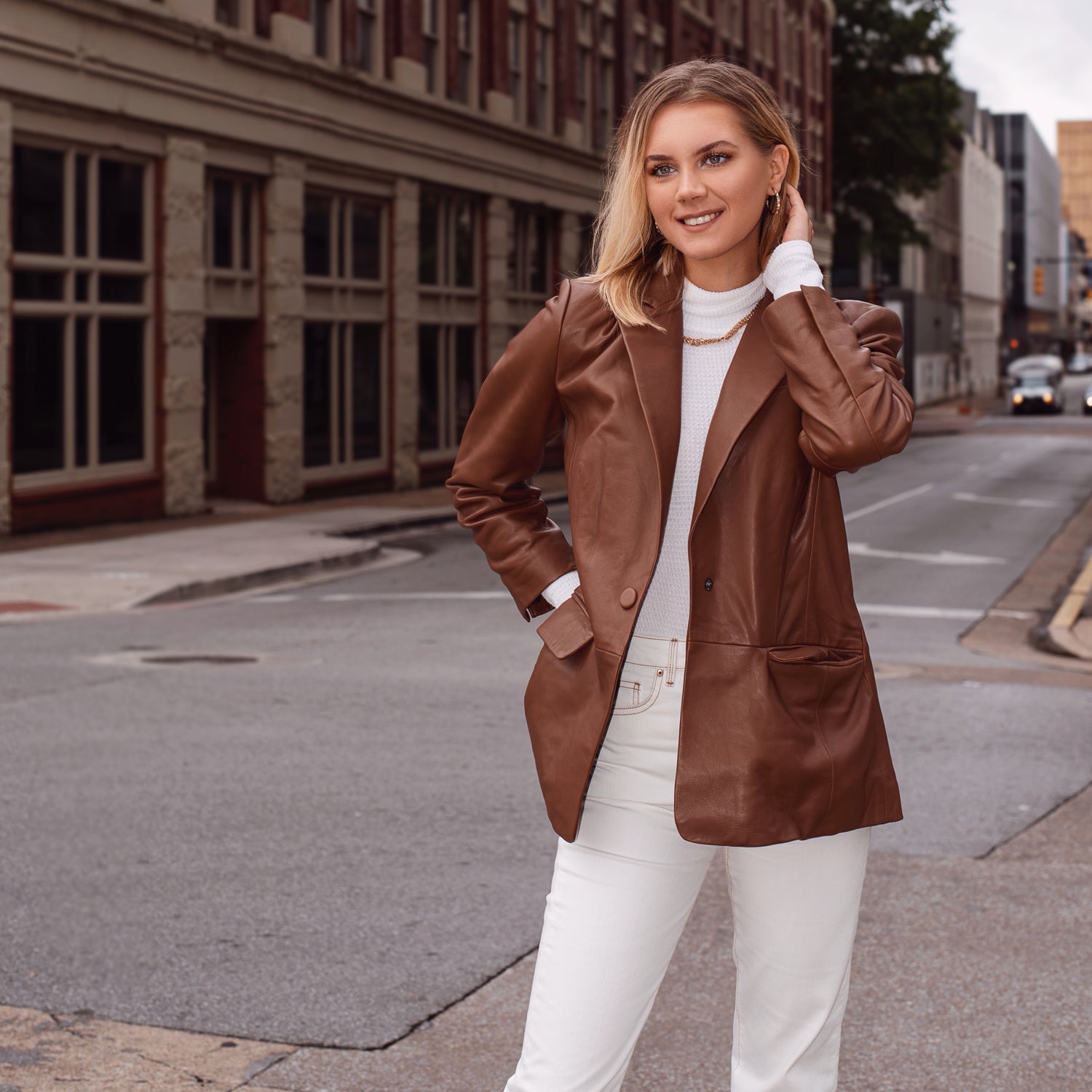 Brown Leather Blazer with White Casuals Brown Leather Blazer with White Casuals — Chic Brown Blazer Outfit
