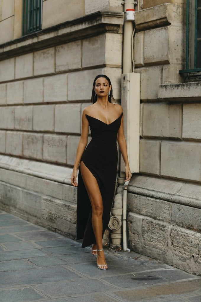 Black Off-Shoulder Maxi Dress with High Slit — Chic Femme Outfit