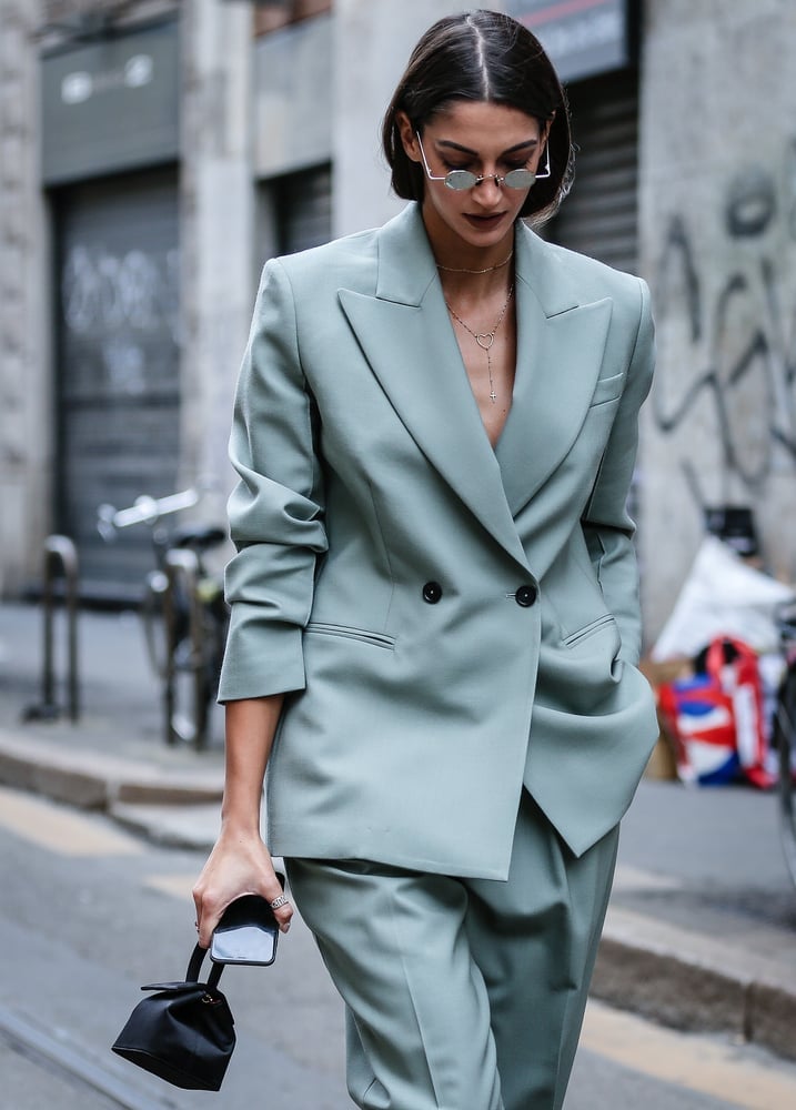 Pale Blue Double-Breasted Suit — Chic Femme Outfit