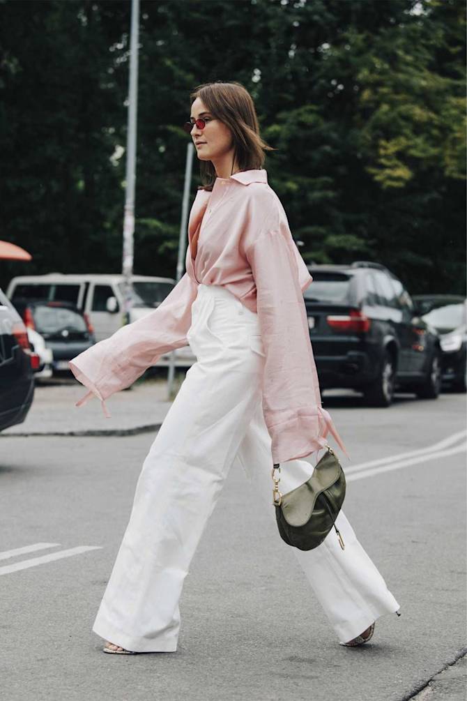 Oversized Pink Shirt with White Wide-Leg Trousers Oversized Pink Shirt with White Wide-Leg Trousers — Chic Style Inspo