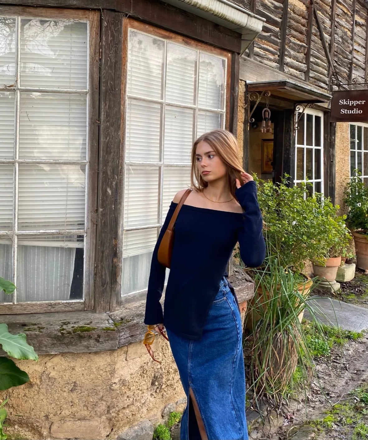 Off-Shoulder Top with Denim Maxi Skirt Off-Shoulder Top with Denim Maxi Skirt — Chic Style Inspo