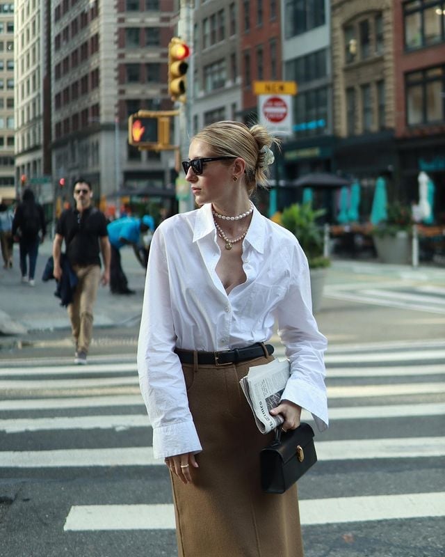 White Button-Down with Brown Pencil Skirt White Button-Down with Brown Pencil Skirt — Chic Style Inspo