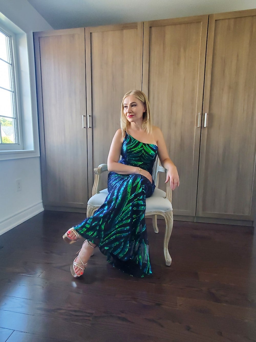 Green and Blue Sequin One-Shoulder Gown Green and Blue Sequin One-Shoulder Gown — Chic Style Inspo