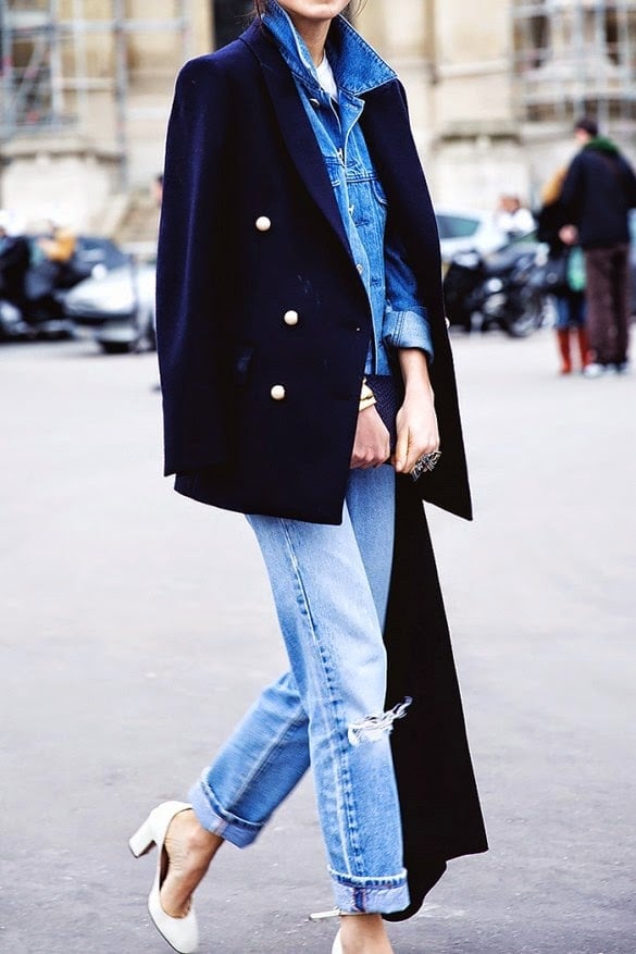 Navy Cape Blazer Over Denim Navy Cape Blazer Over Denim — Chic Style Inspo