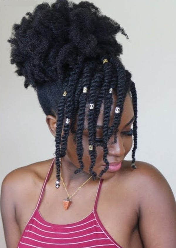 Black Updo With Beaded Hanging Braids Black Updo With Beaded Hanging Braids — Classy 4b Hairstyles