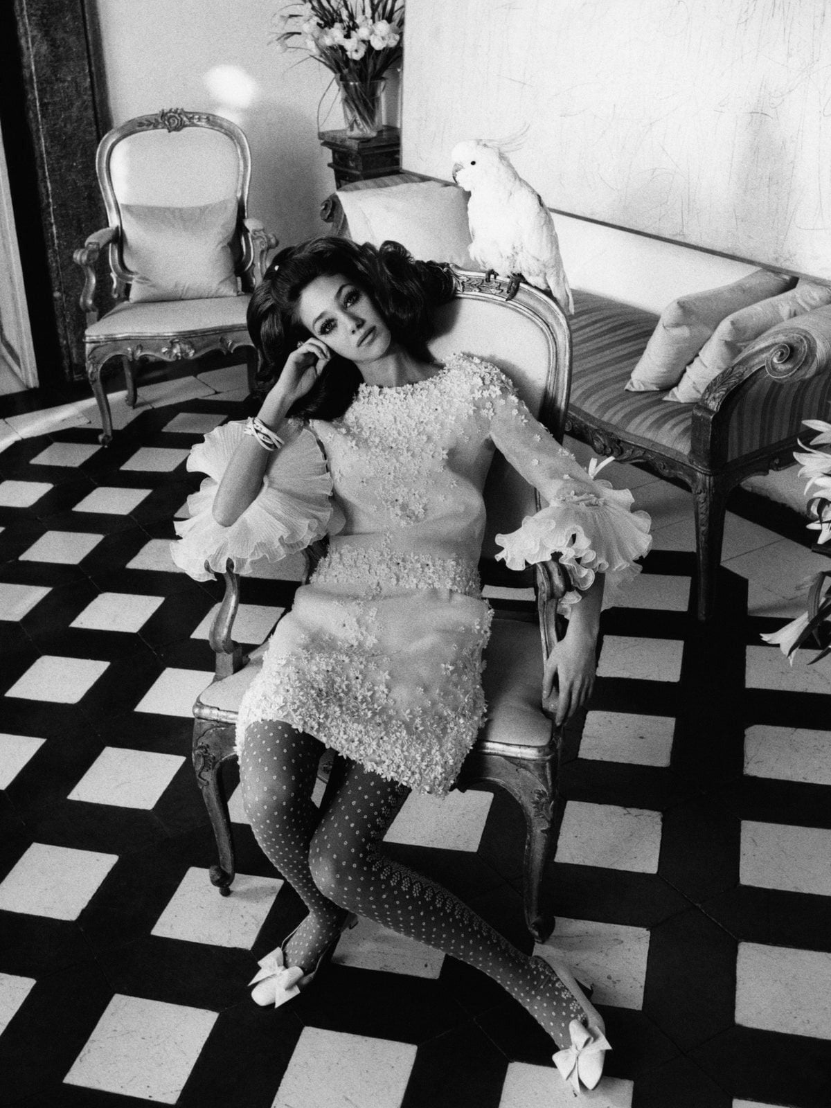 Embellished Sheer Mini Dress with Polka Dot Hosiery — Classy 60s Outfits