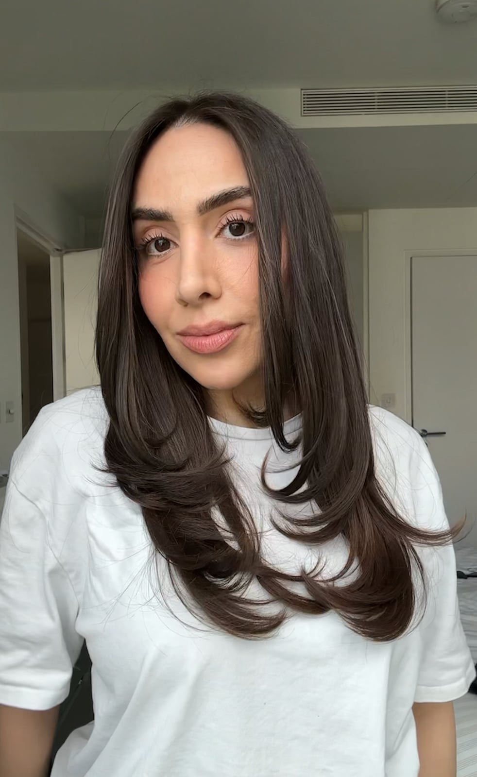 Collarbone Dark Brown Curve Cut Blowout Collarbone Dark Brown Curve Cut Blowout — Classy 90s Blowout Hair