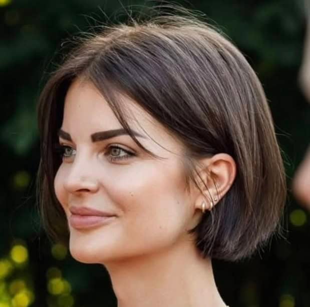 Dark Brown A-Line Bob Sleek Side Part Dark Brown A-Line Bob Sleek Side Part — Classy A-Line Bob
