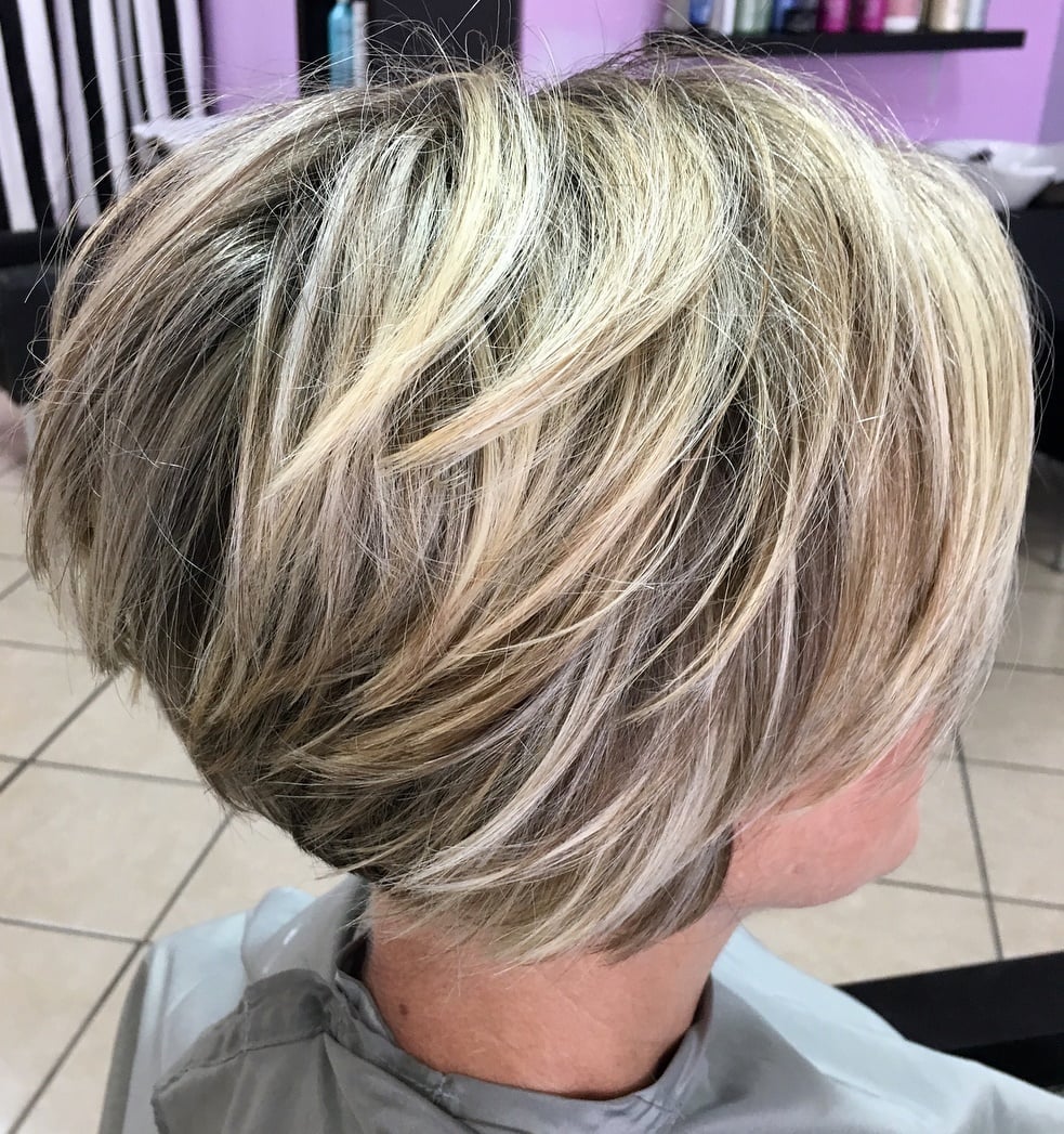 Blonde Stacked Bob Voluminous Back View Blonde Stacked Bob Voluminous Back View — Classy A-Line Bob