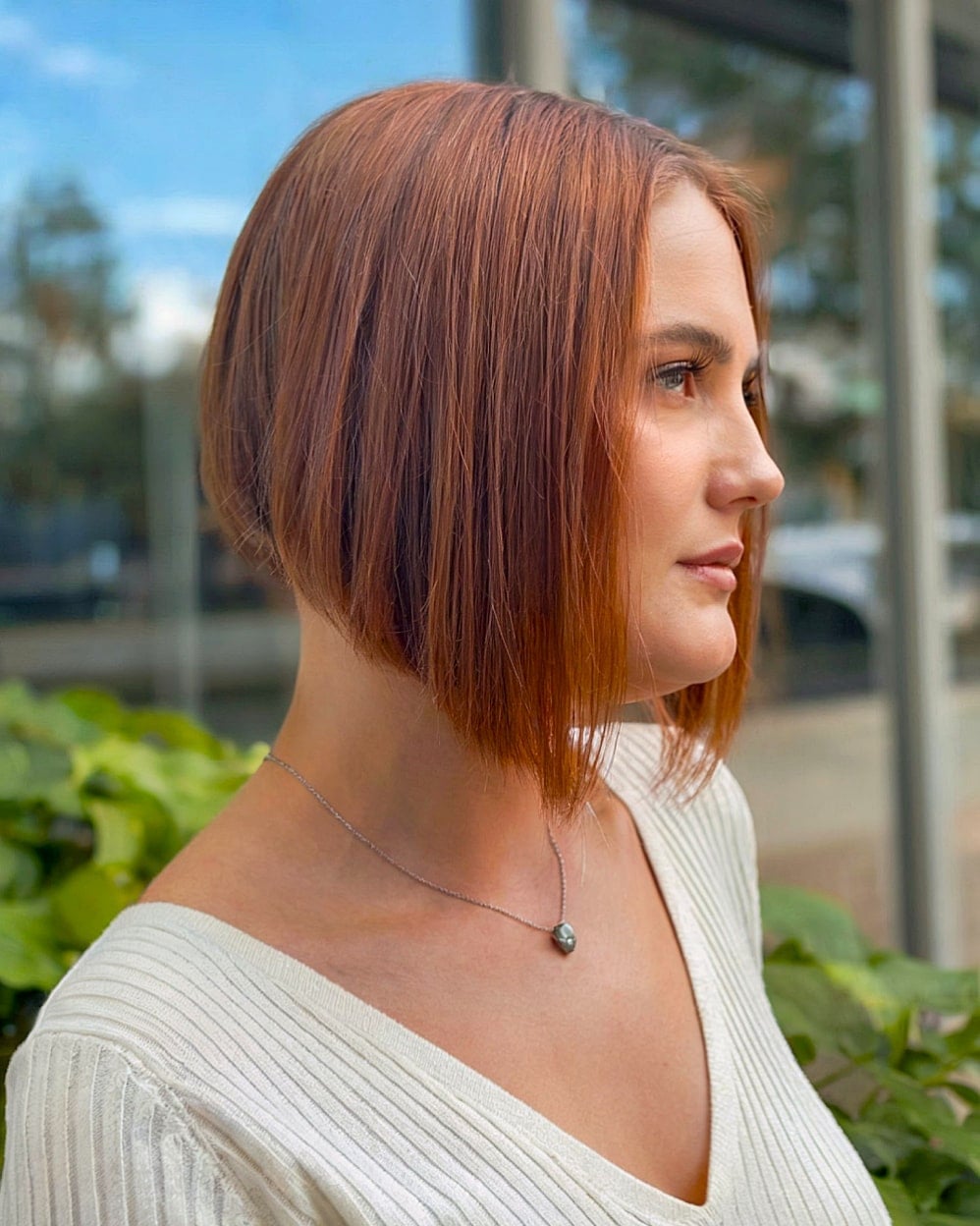 Copper Red Chin Length A-Line Bob Copper Red Chin Length A-Line Bob — Classy A-Line Bob