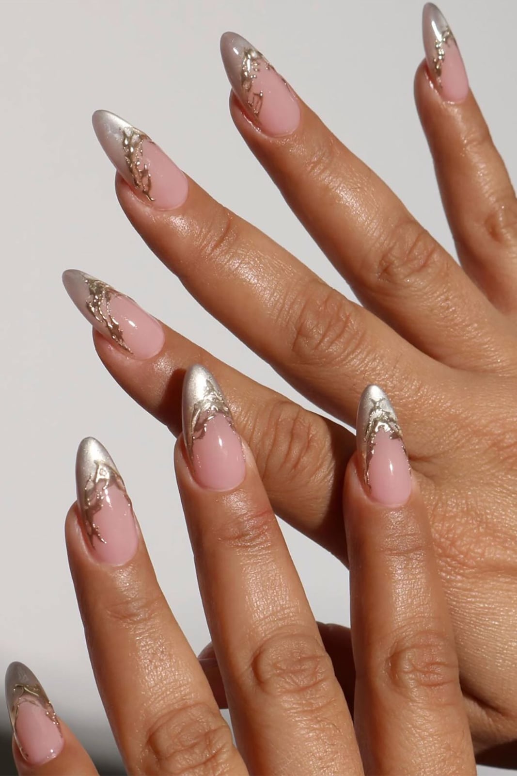 Medium Almond Sheer Pink Silver Foil Medium Almond Sheer Pink Silver Foil — Classy Acrylic Nails