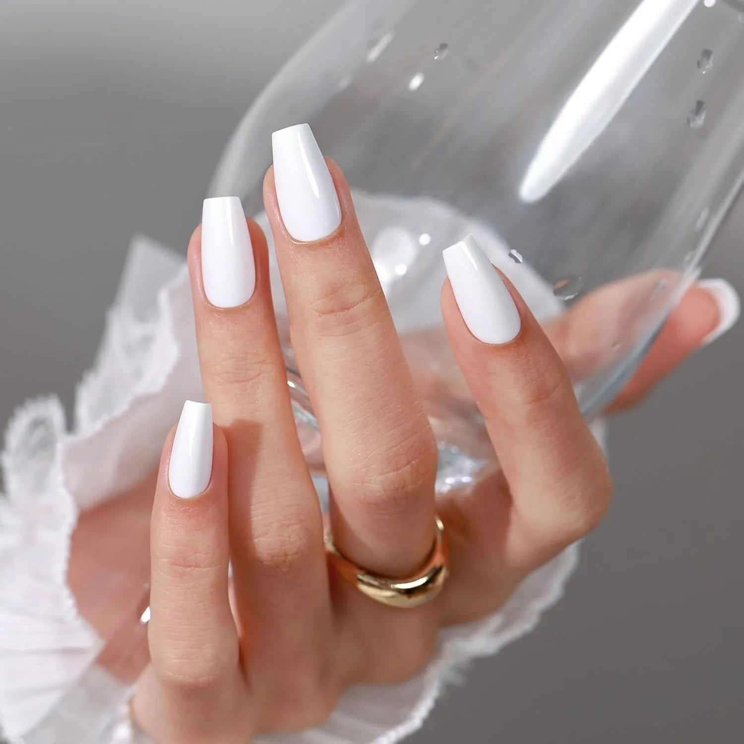 Medium Coffin Glossy White Nails Medium Coffin Glossy White Nails — Classy Acrylic Nails