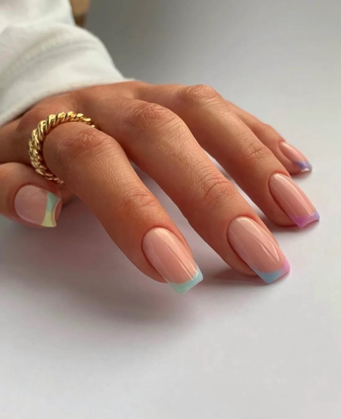Long Square Nude Pastel French Tips Long Square Nude Pastel French Tips — Classy Acrylic Nails
