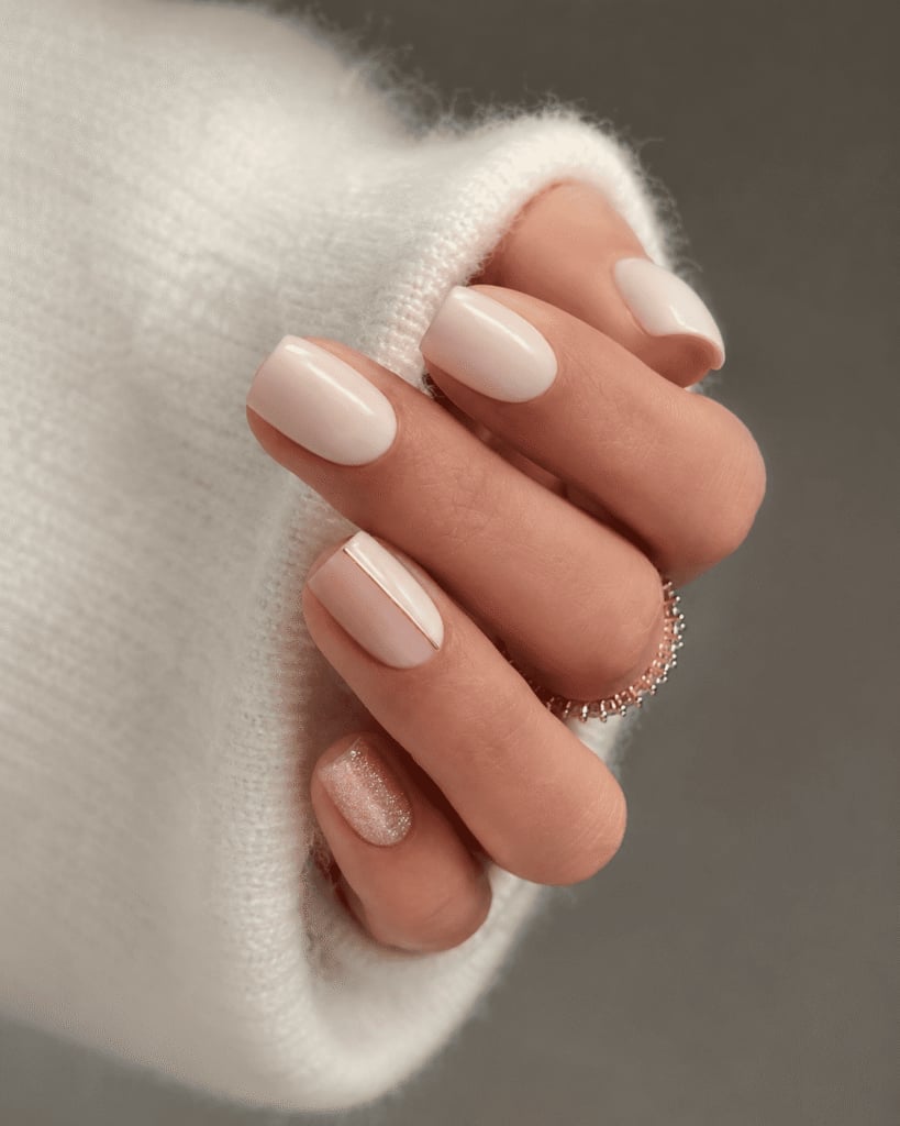 Short Square Milky Nude Minimalist Line Short Square Milky Nude Minimalist Line — Classy Acrylic Nails
