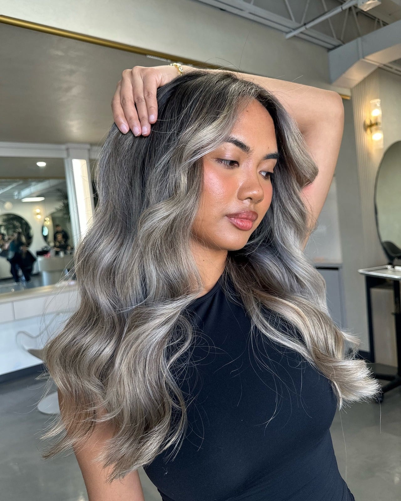Mid-Back Ash Blonde Balayage With Face-Framing Bangs Mid-Back Ash Blonde Balayage With Face-Framing Bangs — Classy Ash Blonde