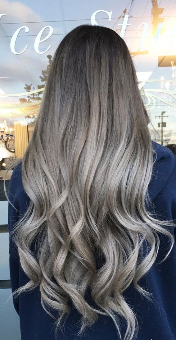 Mid-Back Ash Blonde Balayage With Root Shadow, Wavy Mid-Back Ash Blonde Balayage With Root Shadow, Wavy — Classy Ash Blonde