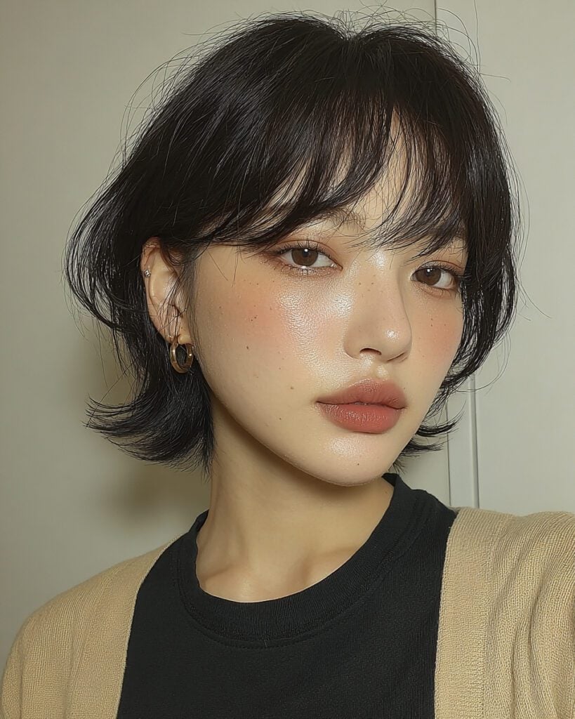 Ear Length Black Bob With Wispy Bangs — Classy Asian Haircuts