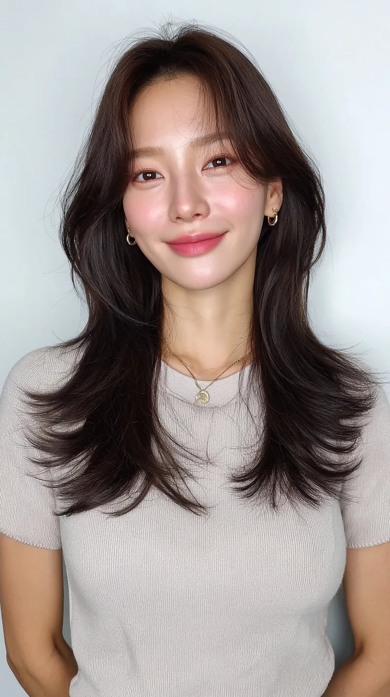Collarbone Layered Blowout With Curtain Bangs Collarbone Layered Blowout With Curtain Bangs — Classy Asian Hairstyles