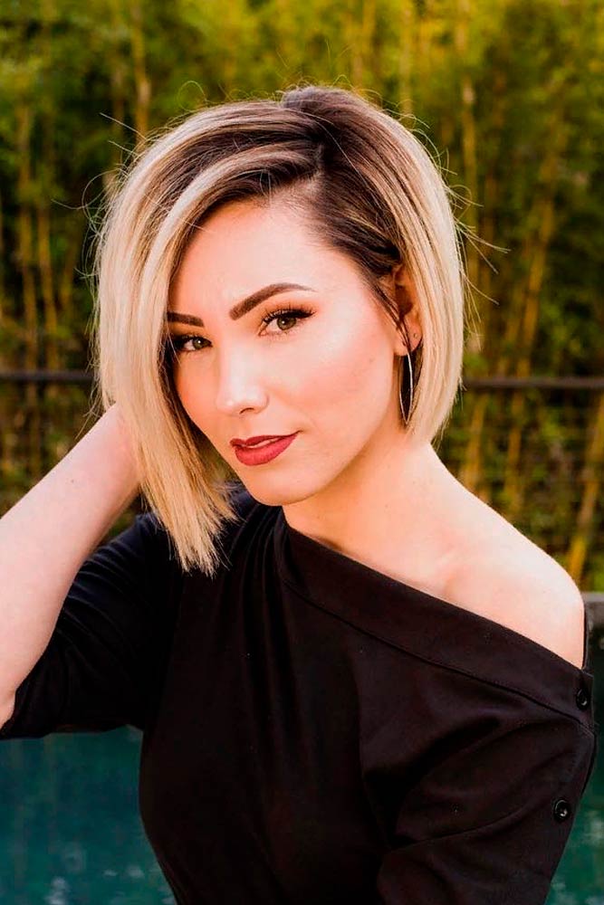 Blonde Asymmetrical Bob With Dark Roots Blonde Asymmetrical Bob With Dark Roots — Classy Asymmetrical Bob