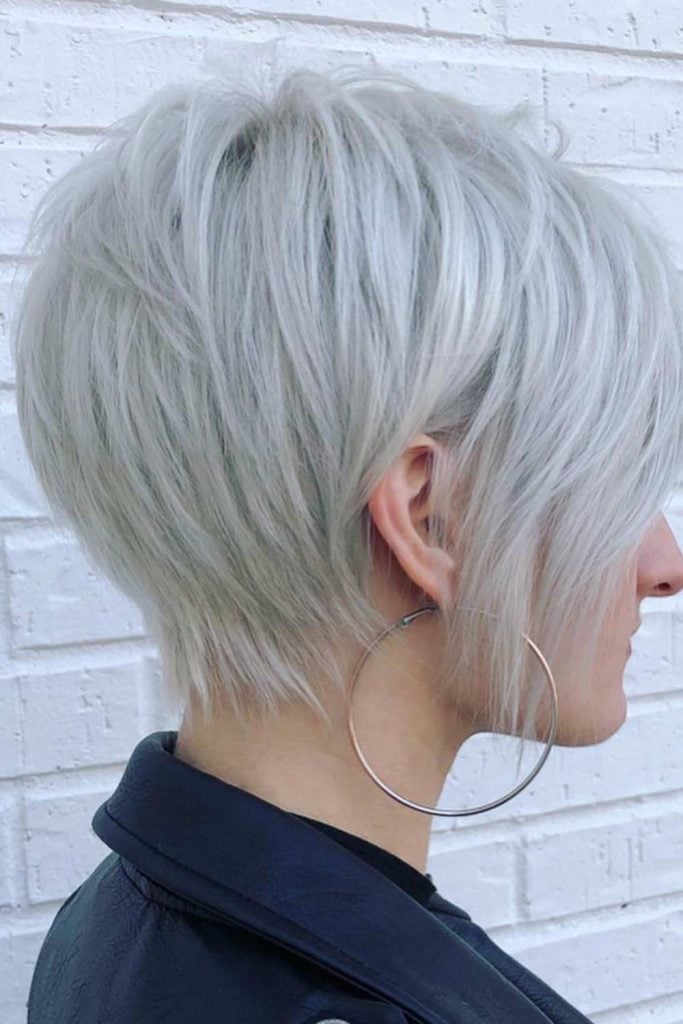 Ash Blonde Pixie With Violet Undertones Ash Blonde Pixie With Violet Undertones — Classy Asymmetrical Pixie