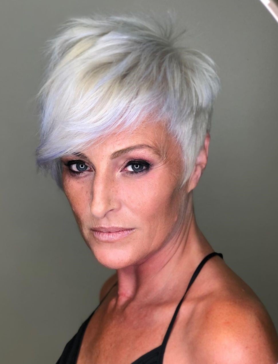 Platinum Pixie With Lavender Streaks Platinum Pixie With Lavender Streaks — Classy Asymmetrical Pixie