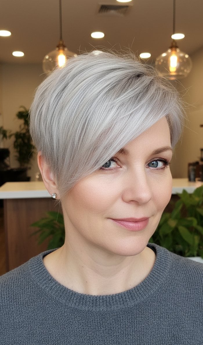 Icy Silver Asymmetrical Pixie Icy Silver Asymmetrical Pixie — Classy Asymmetrical Pixie