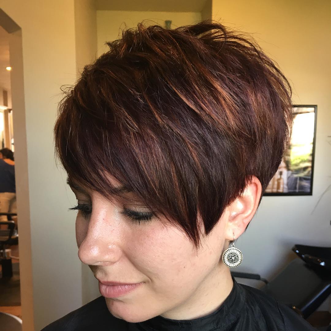 Textured Asymmetrical Pixie With Auburn Highlights Textured Asymmetrical Pixie With Auburn Highlights — Classy Asymmetrical Pixie