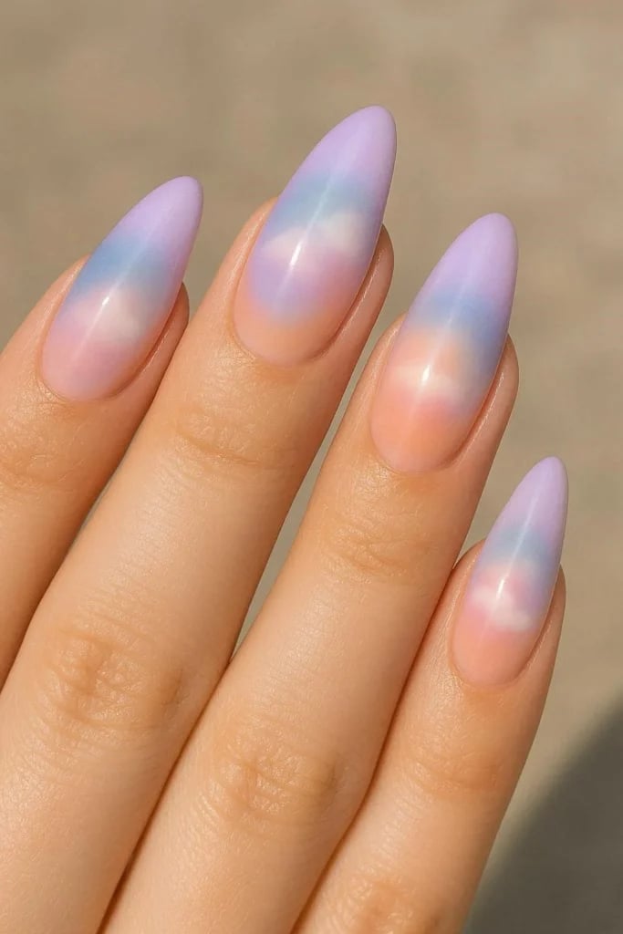 Long Stiletto Purple Blue Pink Orange Gradient Nails — Classy Aura Nails
